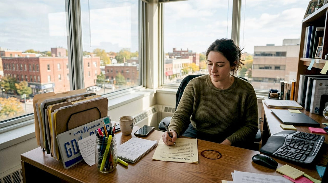 Woman reviewing mental wellness checklist Michigan