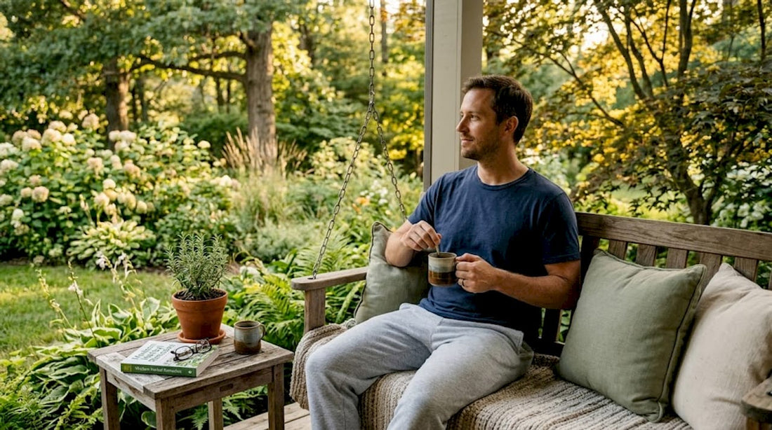 Man preparing herbal tea for relaxation at home