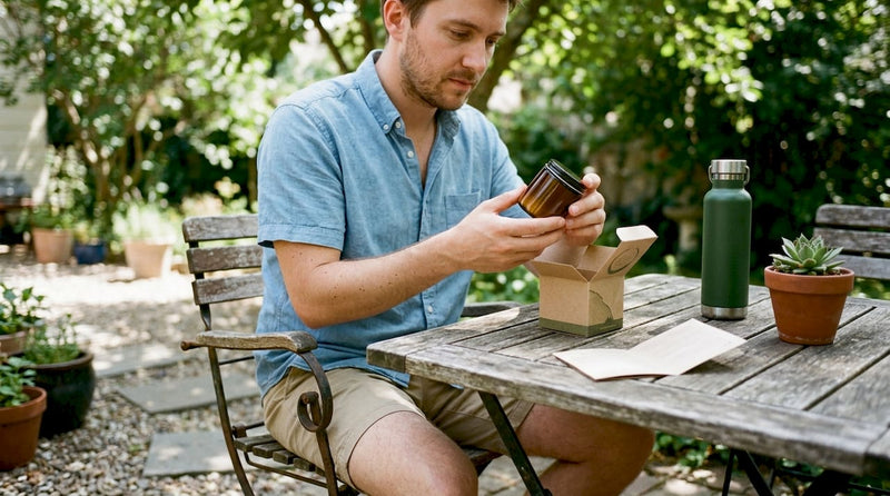 Person unpacking legal mushroom microdosing product at home