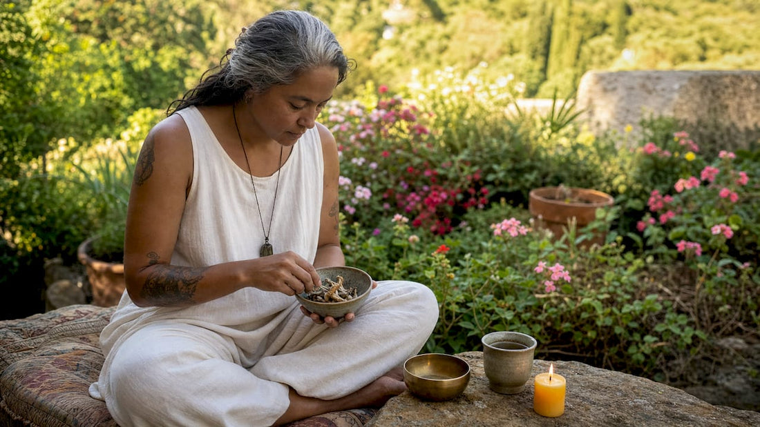 Person preparing ceremonial microdosing ritual