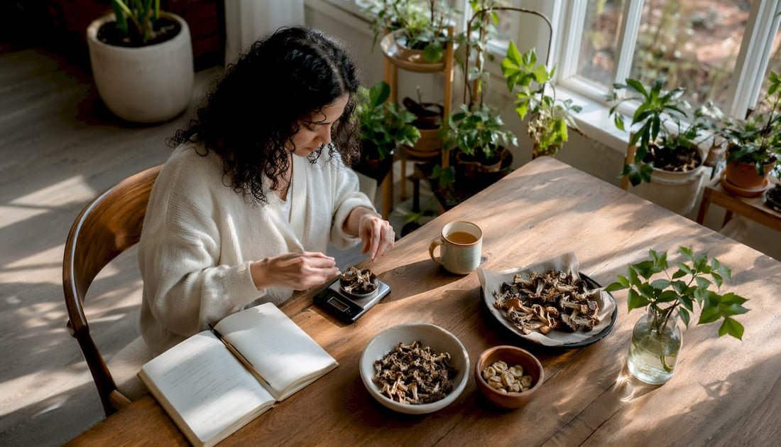 Person preparing psilocybin mushrooms carefully