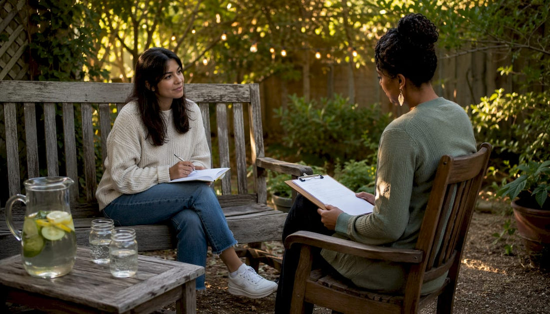 Therapist and patient preparing for mushroom therapy