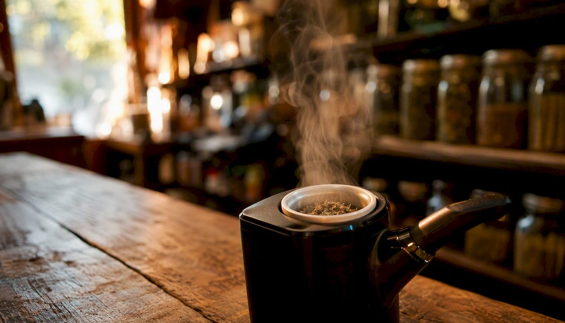 Close-up of vaporizer chamber releasing vapor