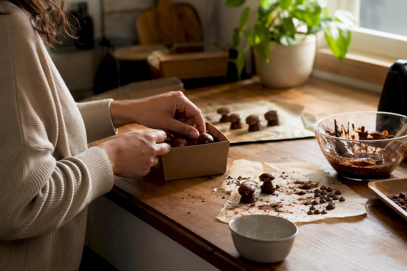 Hand wrapping mushroom chocolate at home