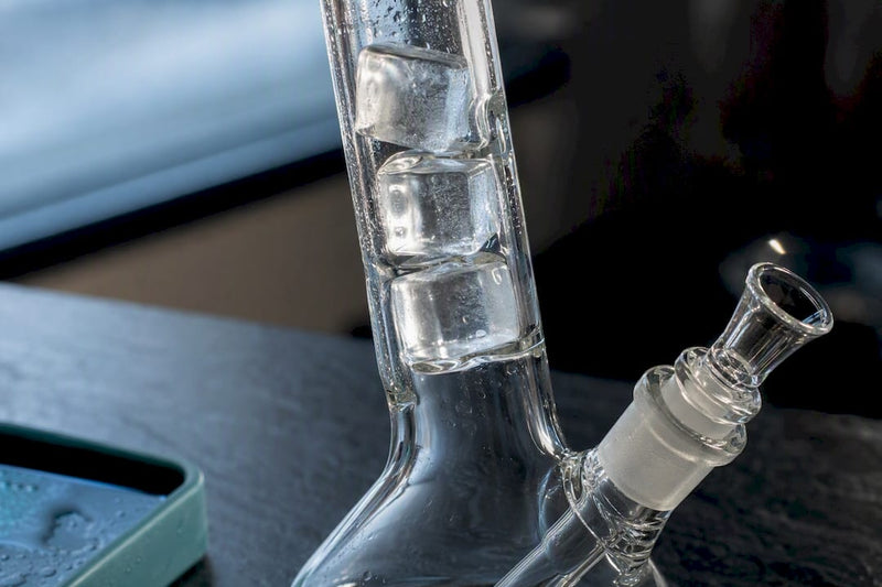 Cropped glass ice catcher holding three cubes