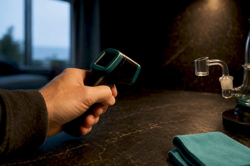 Checking dab temperature with infrared thermometer