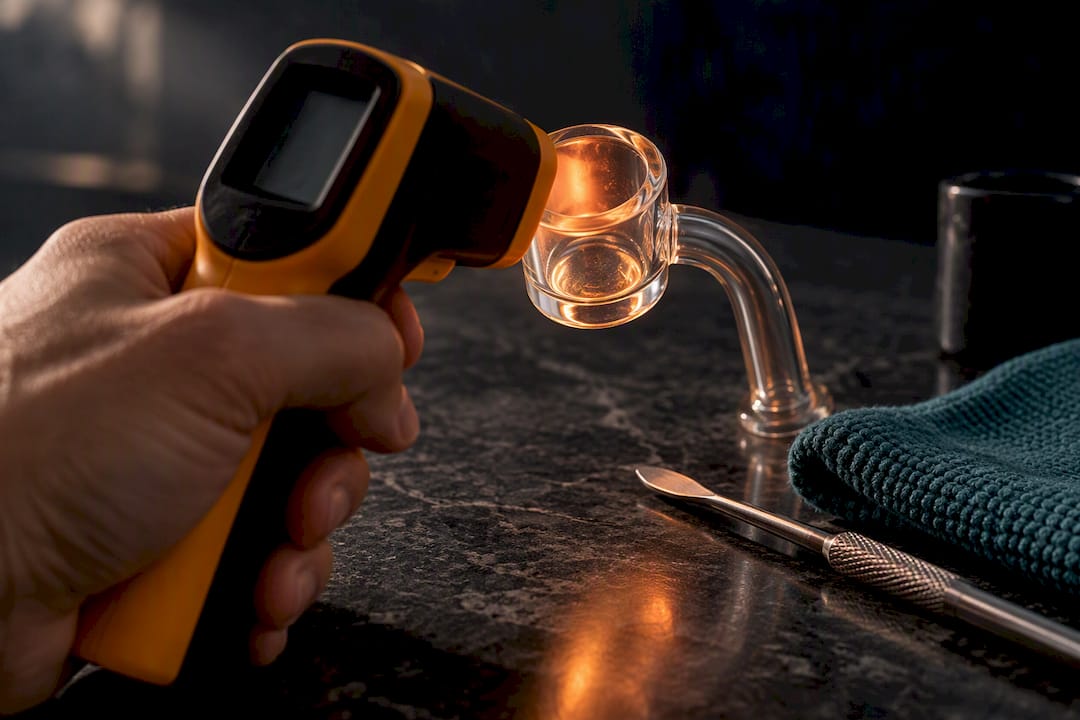 Thermometer checking quartz nail temperature