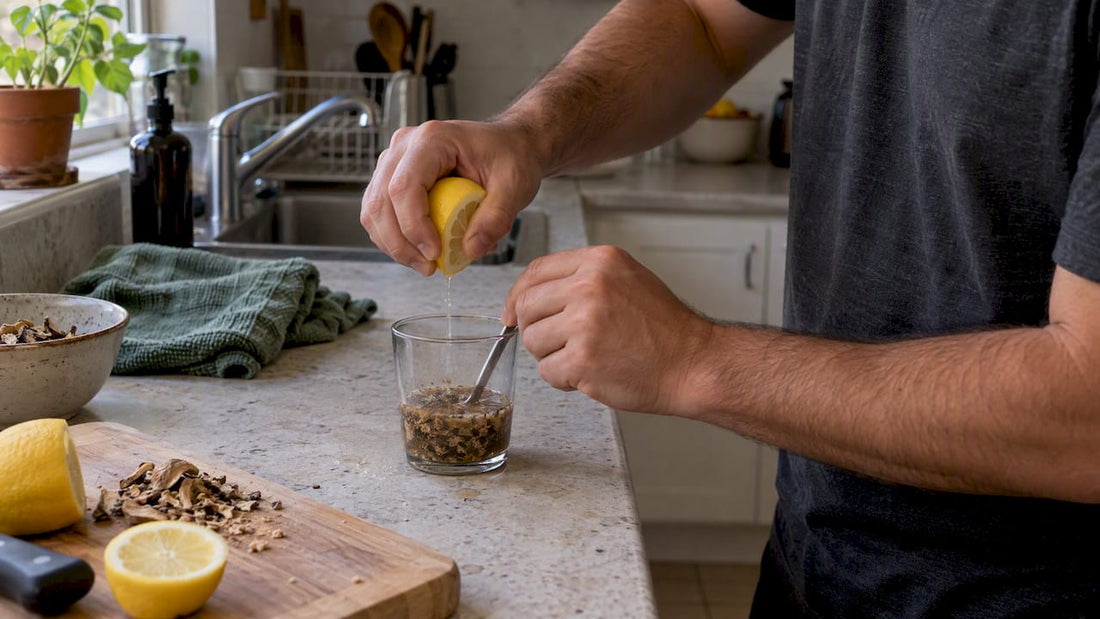 Lemon juice stirred into ground mushrooms