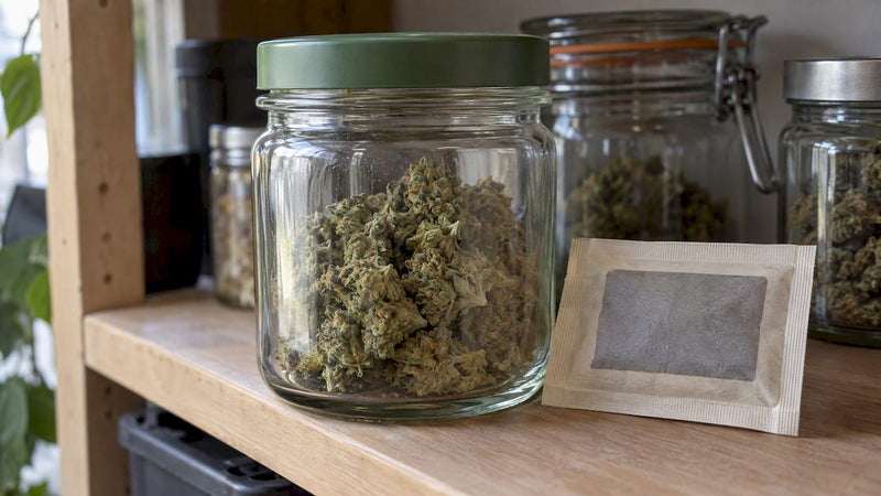 Cannabis flower stored with a humidity pack